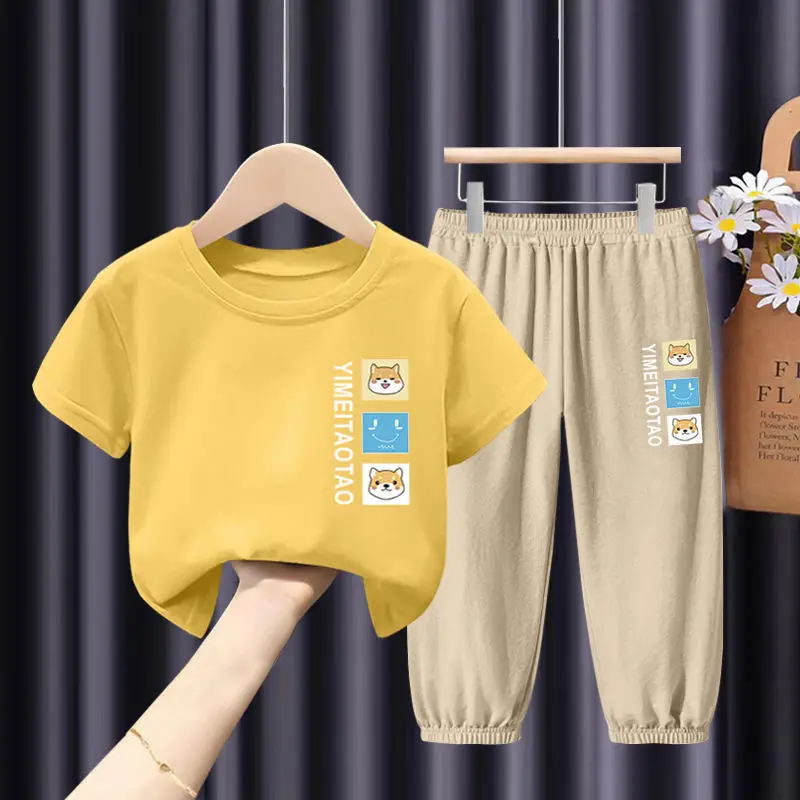 

Summer Thin Half-sleeved Children's Short-sleeved T-shirt Two-piece Set Handsome To Wear Trendy T