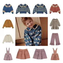 OUYANG&IVAN 24 Autumn/Winter EM Children's Set Knit Sweater Girls Cardigan Half Skirt Suspenders Dress Set