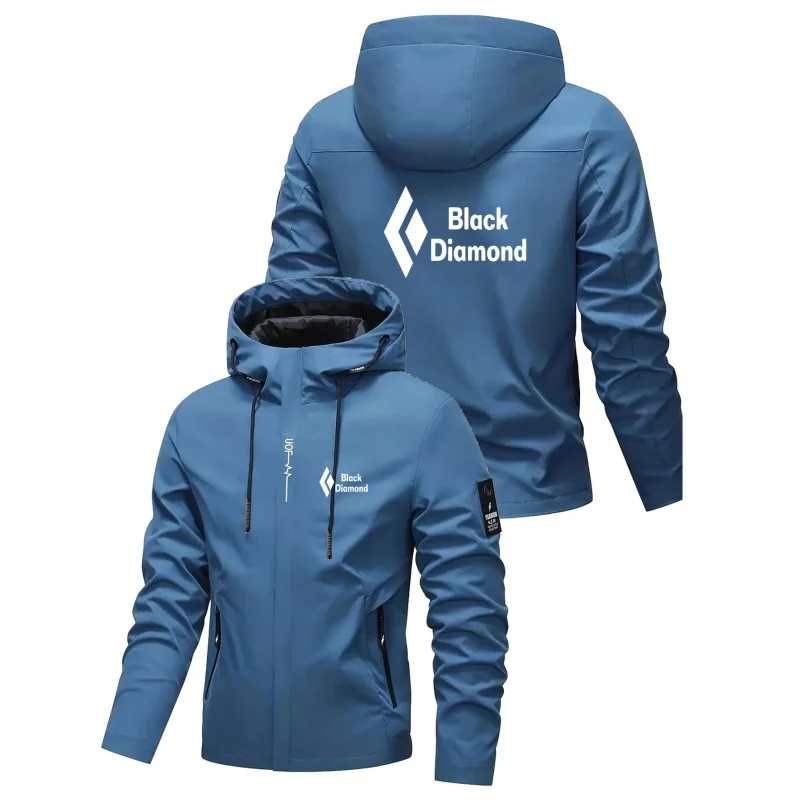 Men's diamond pattern full-zip hooded jacket. Windproof outerwear, machine washable, for outdoor wear in spring and autumn.