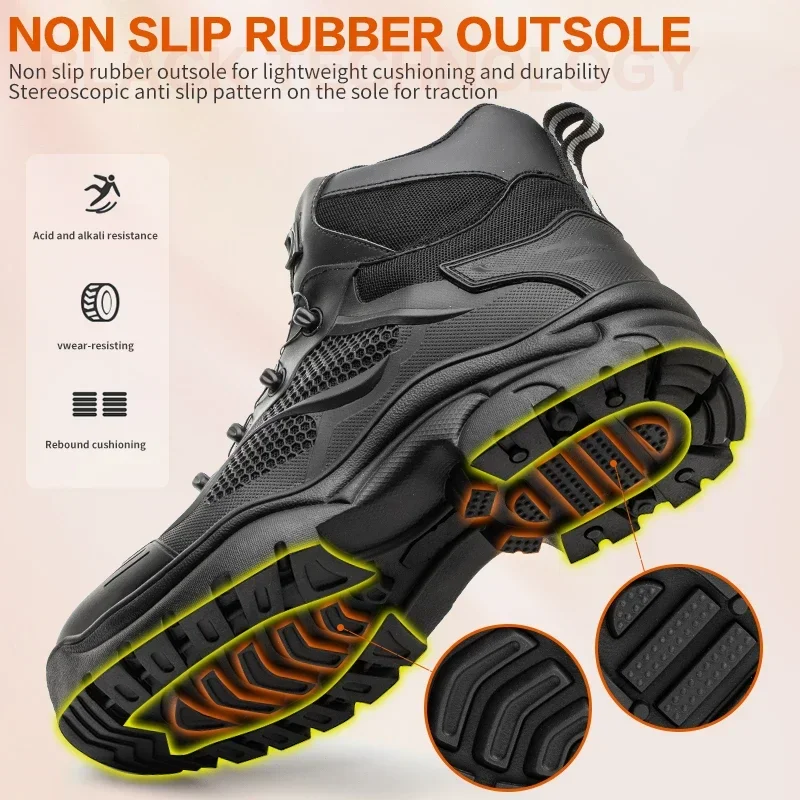 Rotary Buckle Work Boots Safety Steel Toe Shoes Men Breathable Safety Sneakers Indestructible Puncture-Proof Work Footwear