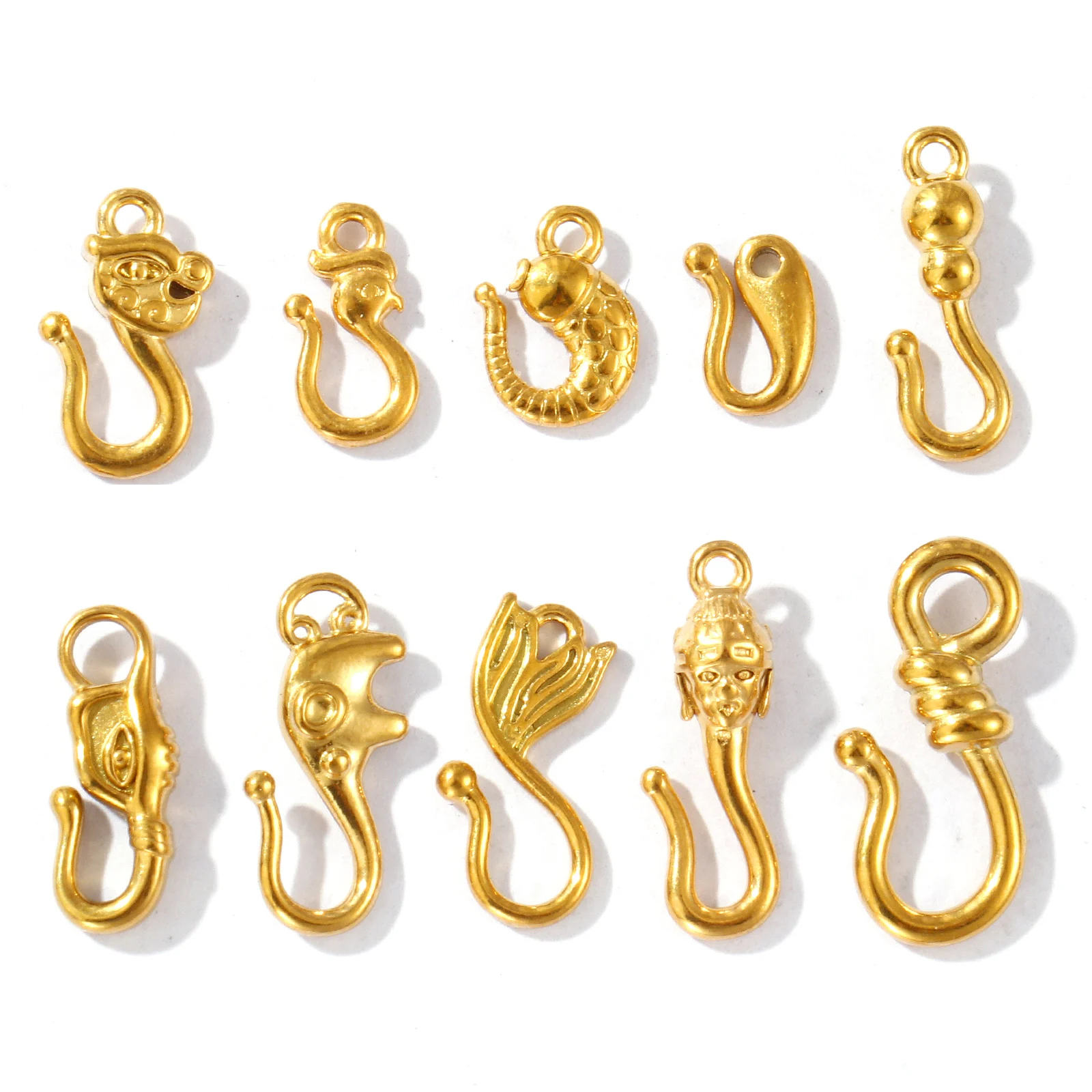 5 Pcs 304 Stainless Steel Tail Connection Hook Clasps 18k Gold Plated Fish Dragon Head For Diy Necklace Bracelet Charm Jewelry
