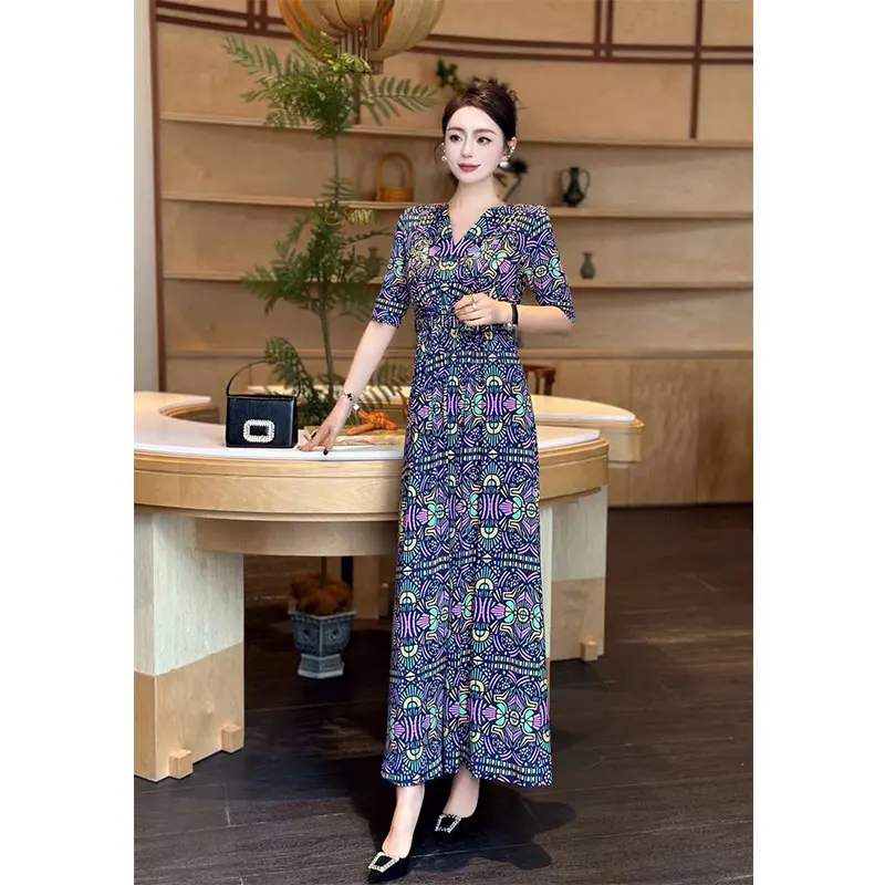 Fashionable and elegant printed design dress with exclusive style, noble and slimming women's clothing, high-qualit #021 B6-38