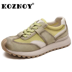 Koznoy 3cm siatka powietrzna prawdziwa skóra masywne buty buty buty buty jesień kobiety wygodne lato mieszane kolorowe botki buty ze sprężynami