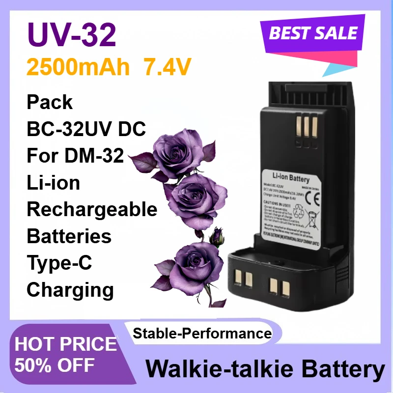Akumulator 7.4V 2500mAh do radia Baofeng UV-32, pakiet baterii BC-32UV DC DM-32, walkie-talkie, akumulatory litowo-jonowe, ładowanie Type-C
