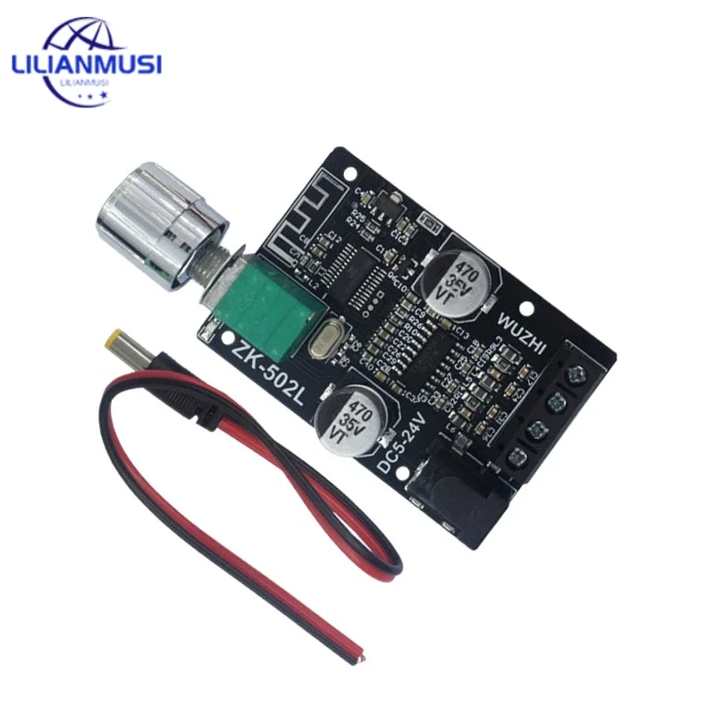 ZK-502L Mini BLE 5.0 Digital Power Amplifier Board Module DC 5-24V BLE5.0 Wireless Audio Stereo 50W*2 50W+50W AMP Amplificador