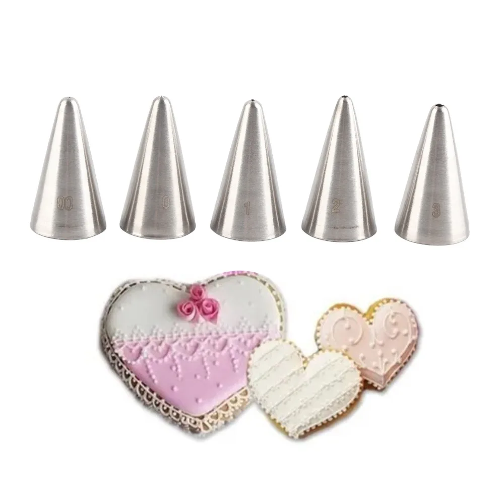 5pcs 304 Stainless Steel Round Piping Tip Dishwasher Safe Smooth Surface Piping Nozzle Rust Resistant Cake Decorating Tip