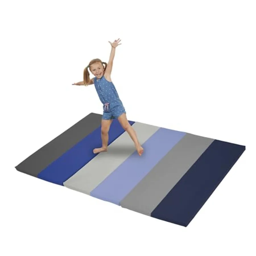 Gymnastics runway tumbling mat for indoor training high-density foam blue 4ft x 6ft 3-fold portable design with non-slip surfac