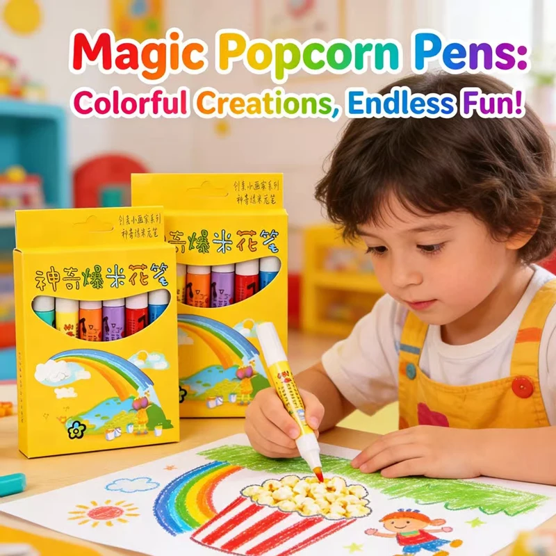 6Pcs /set Bubble Pens,3D Popcorn Pens, Stress-relief Watercolor Pens, DIY Greeting Cards, and 3D Magic Doodles, Gel Pens