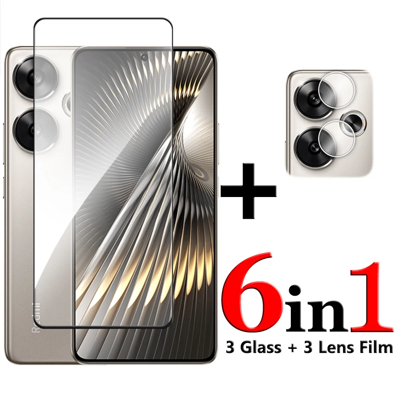 

6in1 For POCO F6 Glass For POCO F6 5G Tempered Glass 6.67 inch 2.5D Full Cover Glue Screen Protector For POCO F6 Lens Film