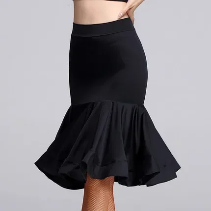 Mulheres sexy preto saia de dança latina preto fitness senhoras dividir espinha de peixe saia prática performamnce dancewear