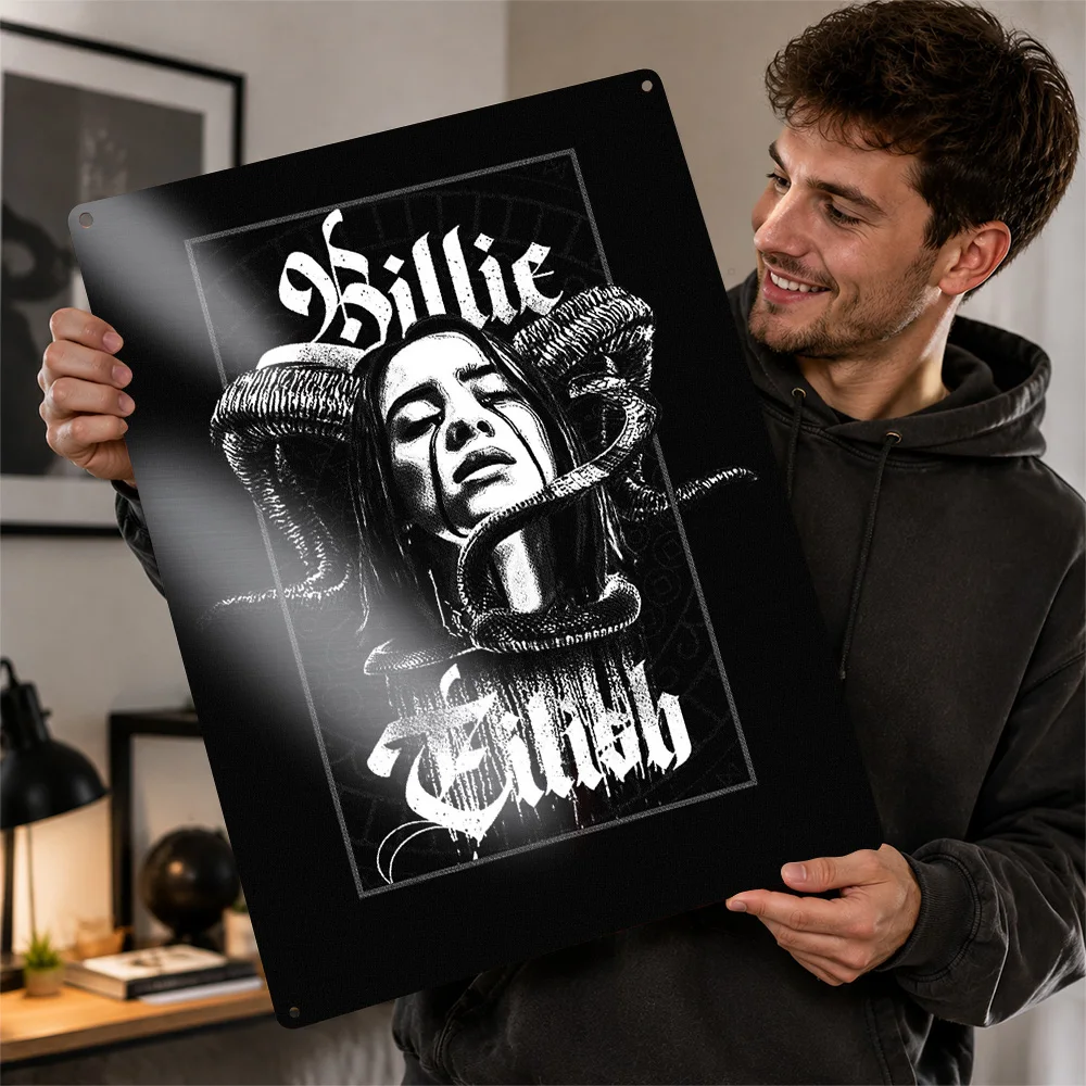 Billie Eilish Gothic Portrait Printed Poster Customized Aluminum Metal Sign Striking Stage Persona Wall Art For Dedicated Fans