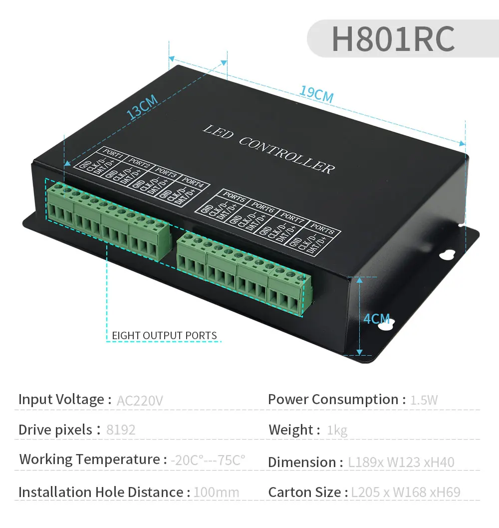 LED full-color programmable controller H807SA/H807SB eight port output integrated machine DMX512 intelligent control led lights