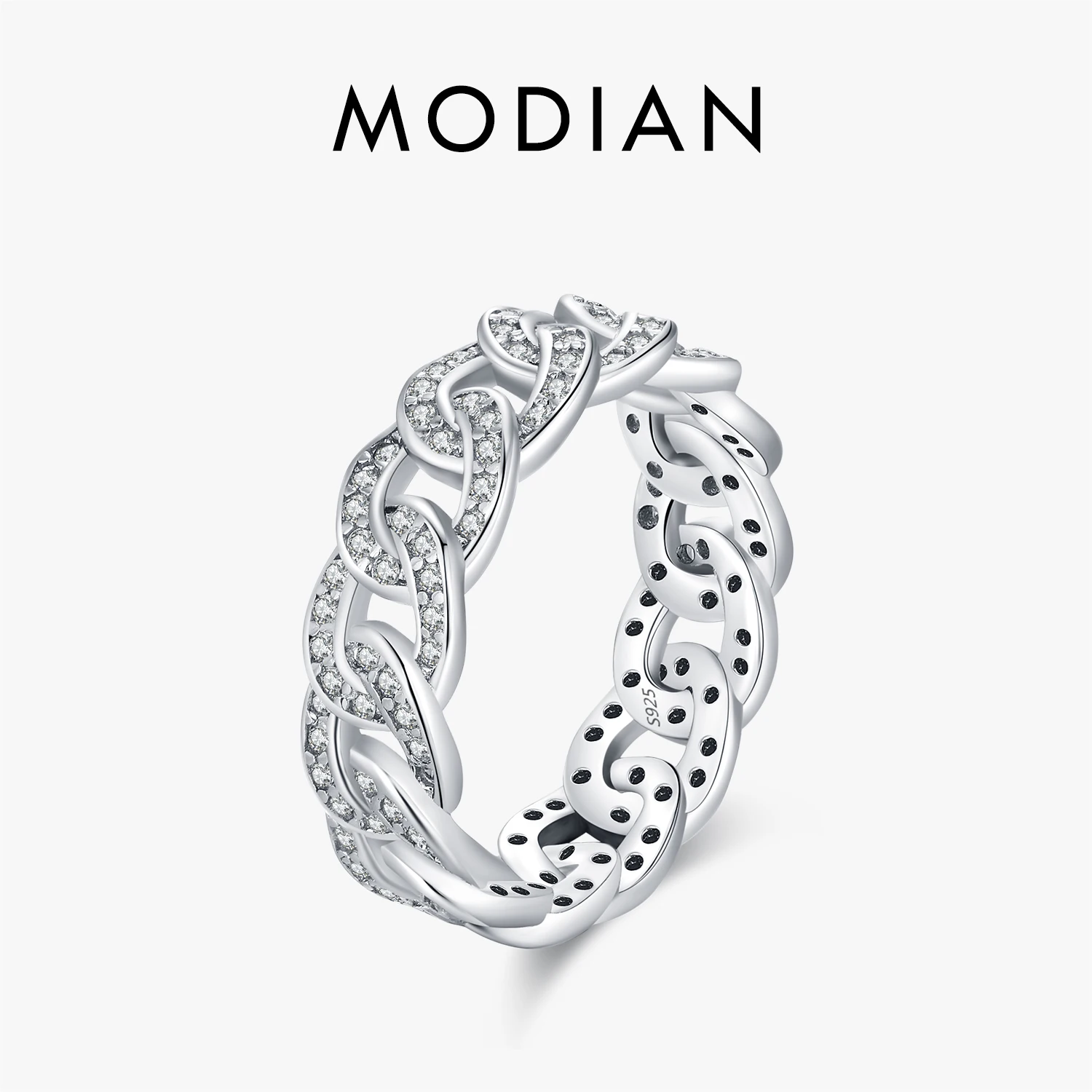 MODIAN 925 Sterling Silver Sparkle Clear CZ Lock Eternity Band Ring For Women Party Vacation Stackable Trendy Fine Jewelry Gifts