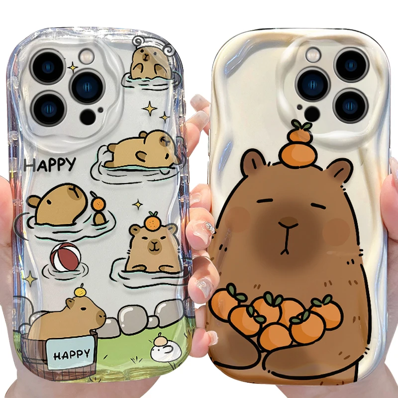 Capybara Wave Case for iPhone 16 15 14 Pro Max 13 12 Mini 11 XS X XR 8 7 Plus SE 2022 2020 Soft Silicone Shockproof Cover Funda