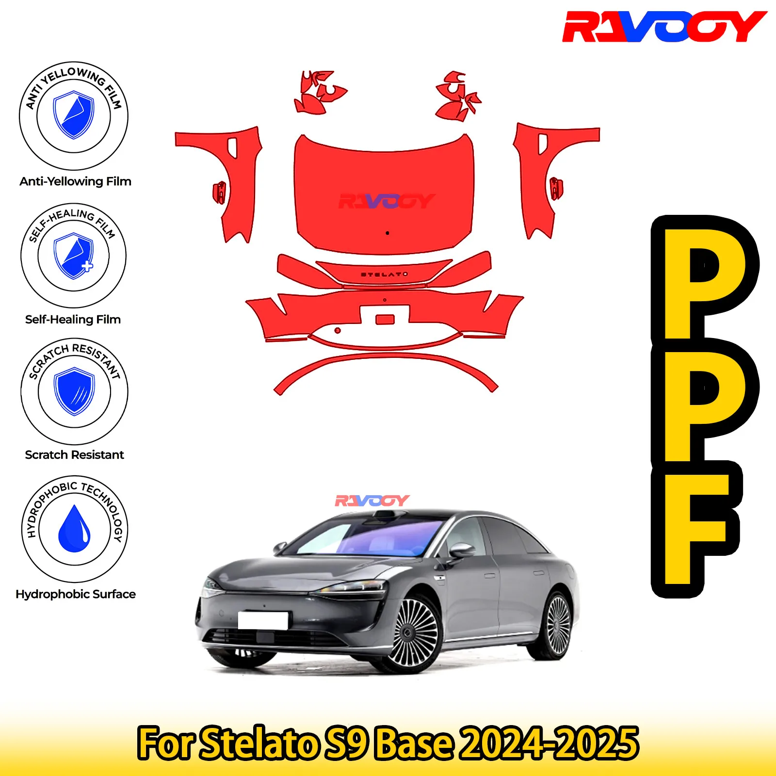 

For Stelato S9 Base 2024-2025 Glossy Matte Black Precut front PPF Kit Paint Protection Film