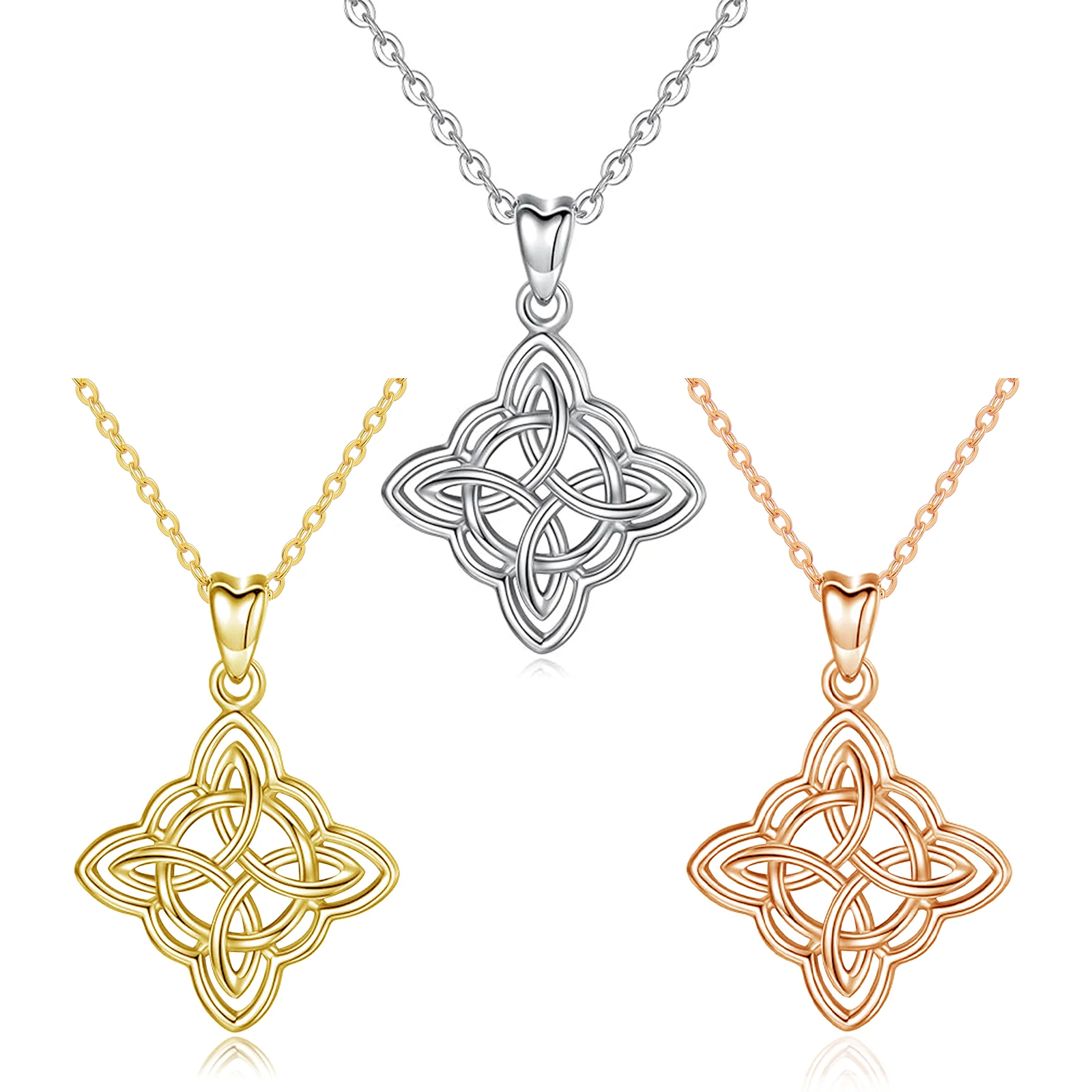 

Ожерелье с подвеской из стерлингового серебра 925 пробы с кельтским узлом для женщин, 3 цвета, золотой/розовый/серебристый, винтажные ювелирные изделия, Рождественский подарок для нее