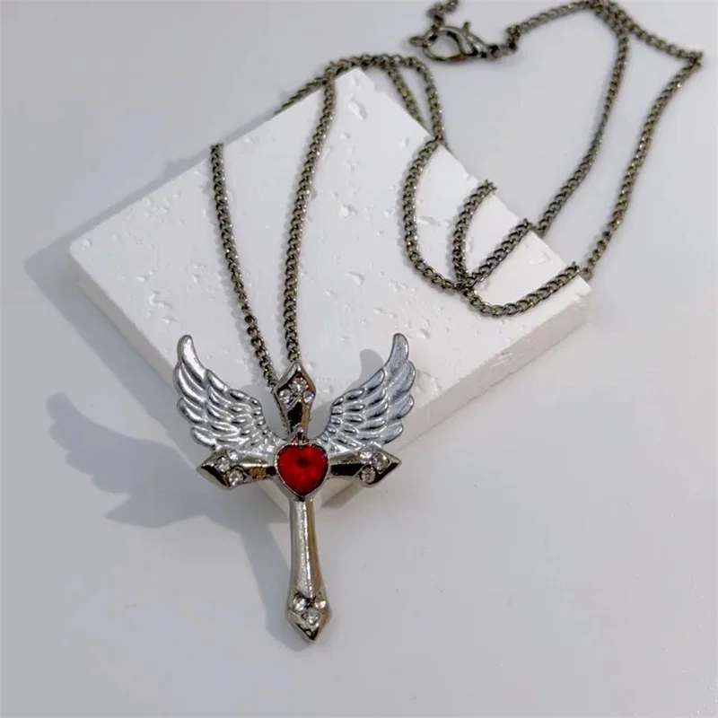 Fashion Delicate Angel Wings Necklace Classic Vintage Cross Craft White Feather Clavicle Chain Pendant