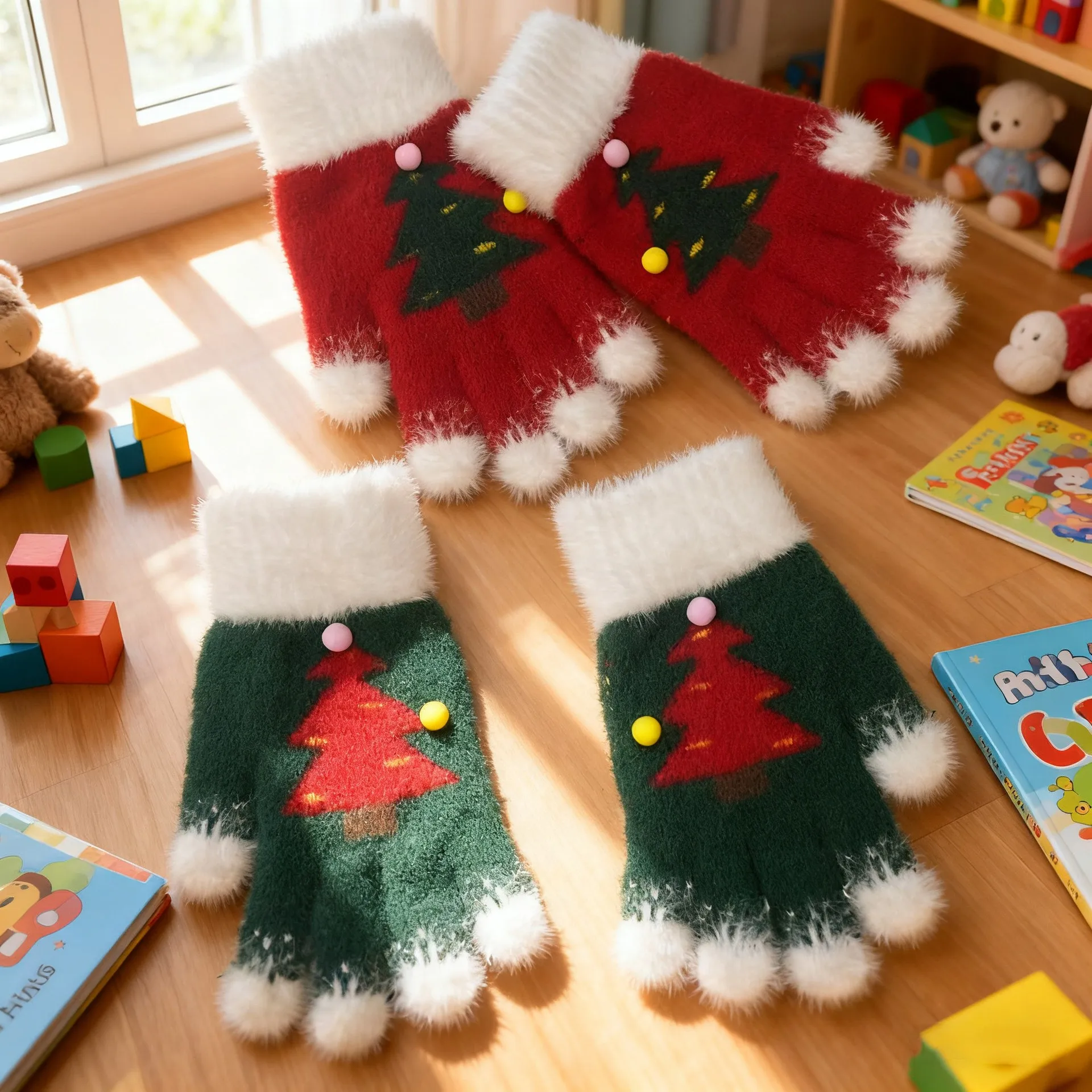 Womens winter warm gloves; Touch screen knitted anti-cold fingerless gloves; Perfect Christmas gift.