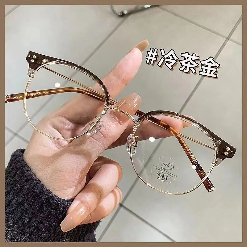 Myopia Glasses Rim Women's to Make Big Face Thin-Looked Plain Glasses Can Be Equipped with Degrees Anti-Blue Light Glasses