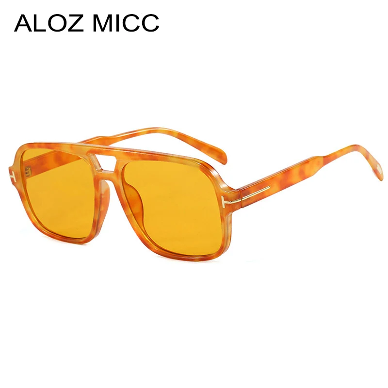 

Retro Double Bridges Square Women Luxury Sunglasses Fashion Yellow Green Shades UV400 Men Gradient Sun Glasses