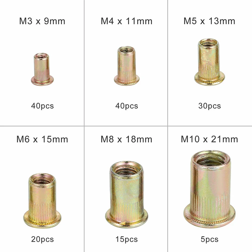 150PCS Rivet Nut Threaded Insert Tool Kit for nutsert Riveter Hand Riveting for m3 M5 for m6 M8 for m10 Flat Head Rivet Nuts Set