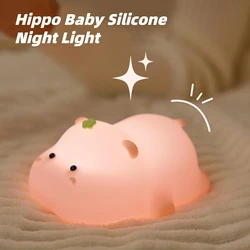 LED Hippo Night Lights Cartoon Cute Animals Silicone Lamp Rechargeable USB Children Birthday Gifts Eye Protection Decor Lamps