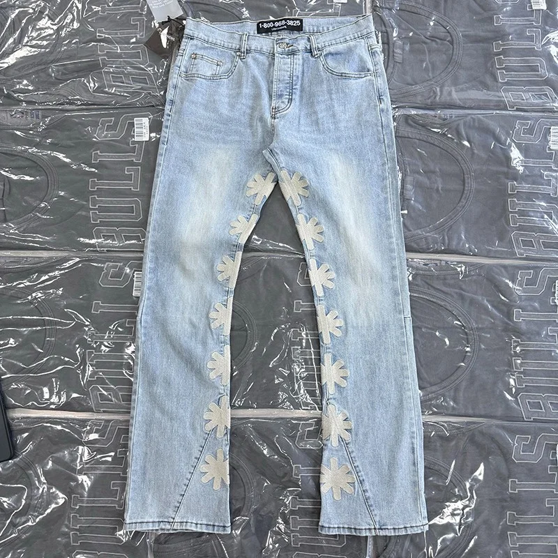 

Flower Embroidered Pattern Simple Fashion LOST SHDWS Men Women Casual Trousers Button-down Slimming Pants