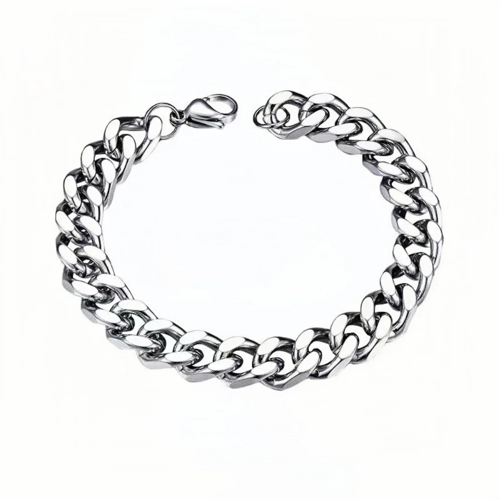 9mm Retro Edelstahl Kubanische Kettenarmband Einfache Silberfarbe Herren Edelstahlschmuck Mode Freizeit-Accessoires – Detail 5