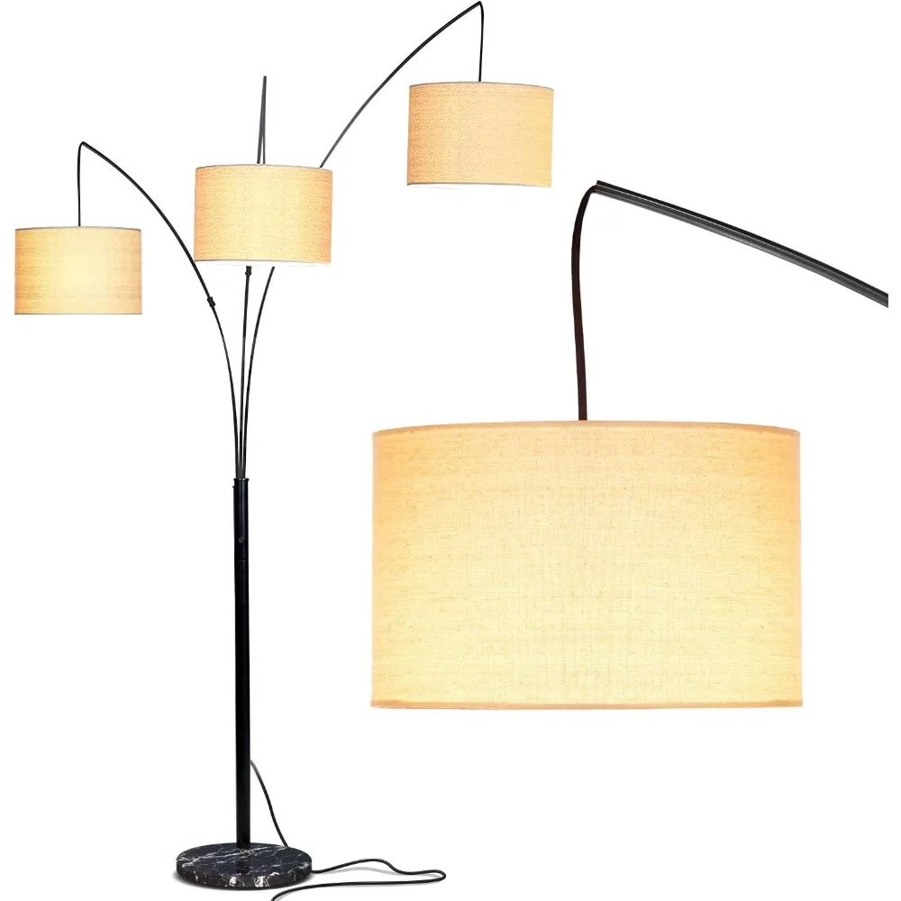 Trilage Arc Floor Lamp for Living Room, Multi Head Tree Floor Lamp for Bedroom, 3 Lights Standing Lamps Hanging Black