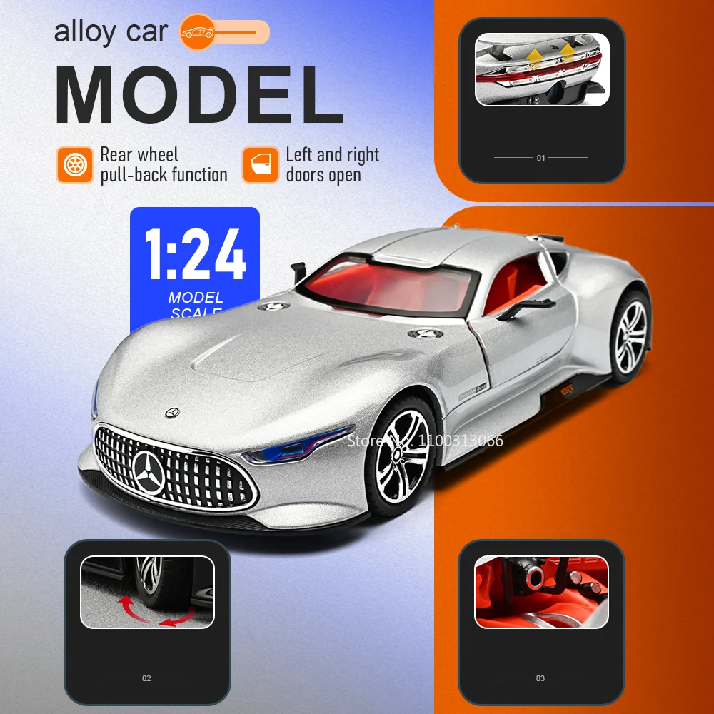 

1:24 Vision GT RS7 Car Toy Diecast Miniature Alloy Model Doors Opened Front Wheel Steering Shock Absorption Cars Colleague Gifts