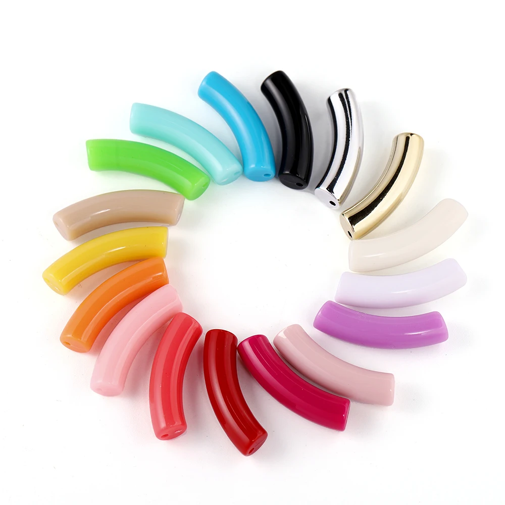 10pcs/Lots 8*33mm Colored Bent Pipe Bead Acrylic Curved Tube Beads for DIY Bracelet Necklace Jewelry Making Accessories