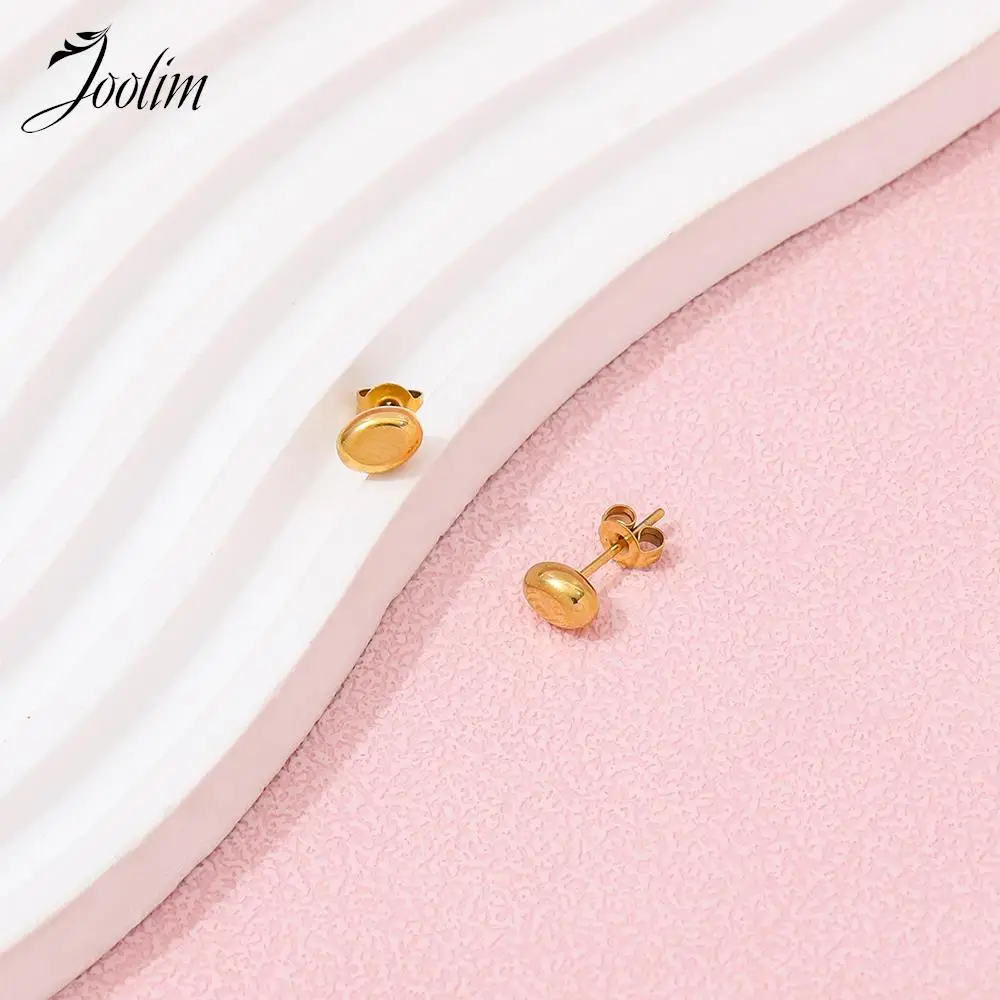 Joolim Jewelry High Quality PVD Wholesale Waterproof Classic Mini Dainty Flat Bead Stud Stainless Steel Earring for Women