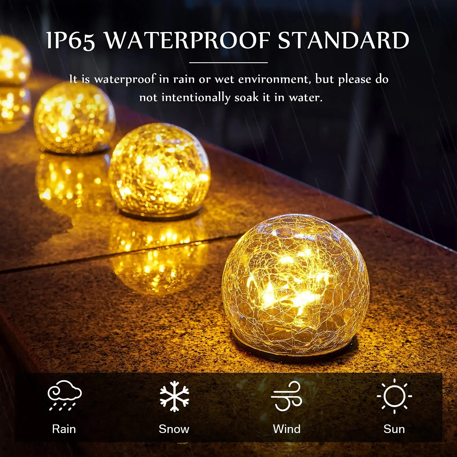 Solar Lights Outdoor Garden Globe Light Cracked Glass Ball Led Solar Light Decorative Solar Ball Garden Decor for Backyard Lawn