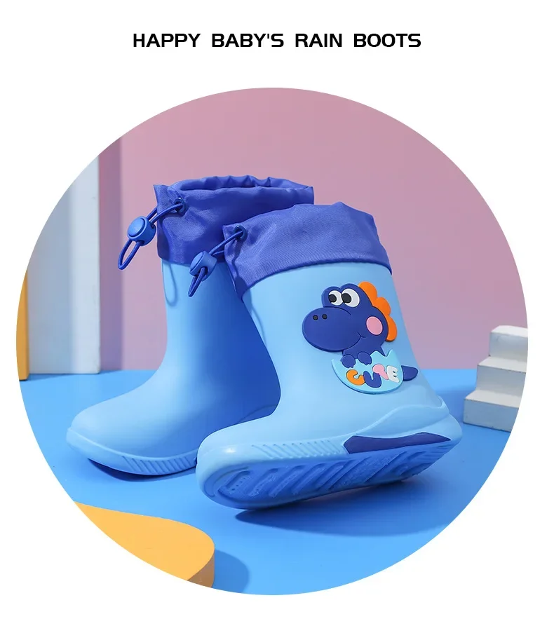 Kinder-Regenstiefel für Jungen und Mädchen, rutschfeste EVA-Outdoor-Cartoon-Dinosaurier-Regenstiefel für Kinder, wasserdichte Schuhe, Wasserschuhe für Mädchen – Detail 17
