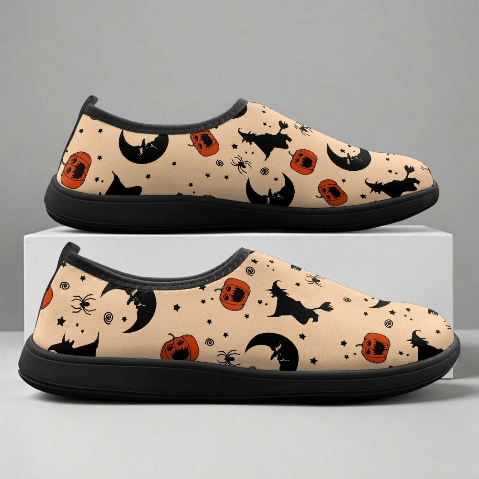 PENSTROLL Moon Pumpkin Print New Arrival Athletic Running Shoes Summer Flat Shoes for Men Slip On Low Top Flat Shoes
