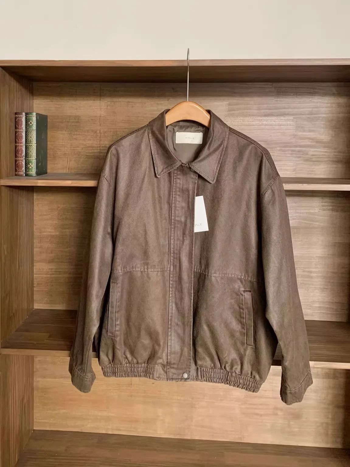 Once rétro cuir Jaet femmes automne nouveau Simple Vintage trajet haut ample manteau jeune femme Faion