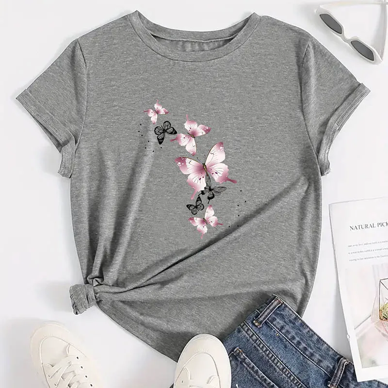 Summer Loose Women's T-Shirt High Quality Butterfly Pattern Printed Short Sleeve Plus Size Women's Short Sleeve T-Shirt CCXX071