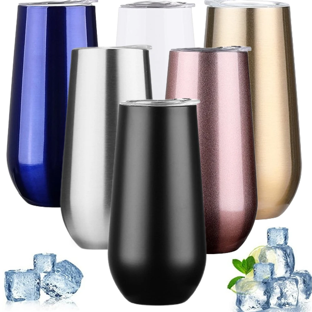 Gobelet à champagne thermos en acier inoxydable avec verre à vin, tasse à bière, tasse de festival, cadeau de fête de mariage, 6oz
