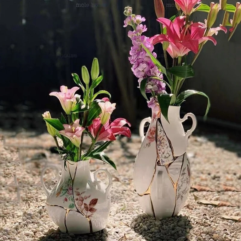 Ceramic Flower Vase Luxury Dining Table Vase Elegant Aesthetic Decorative Flower Vases Living Room Desktop Decor Accessories