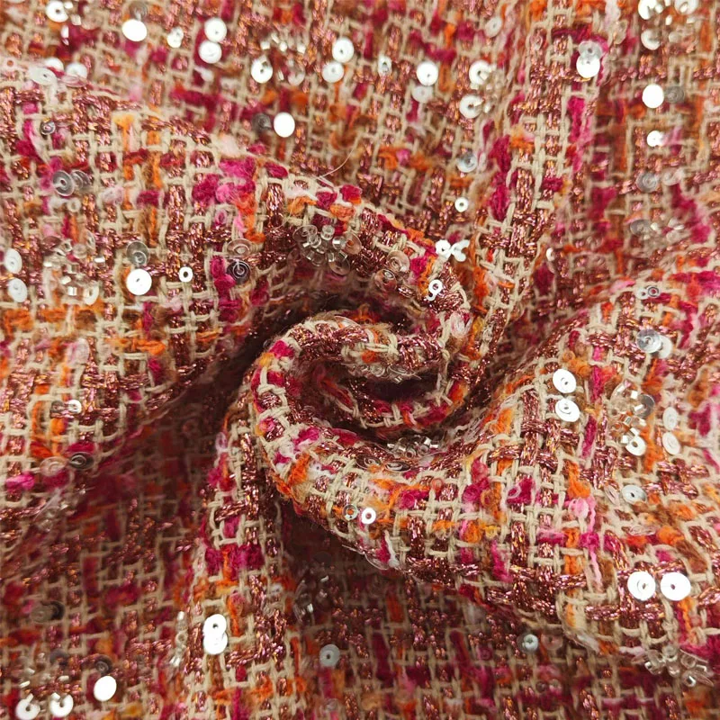 Tessuto di tweed intrecciato tinto in filo d'oro con paillettes per le donne Giacca autunnale Abito Abiti Cappotto Borsa Panno fai da te Materiale da cucire