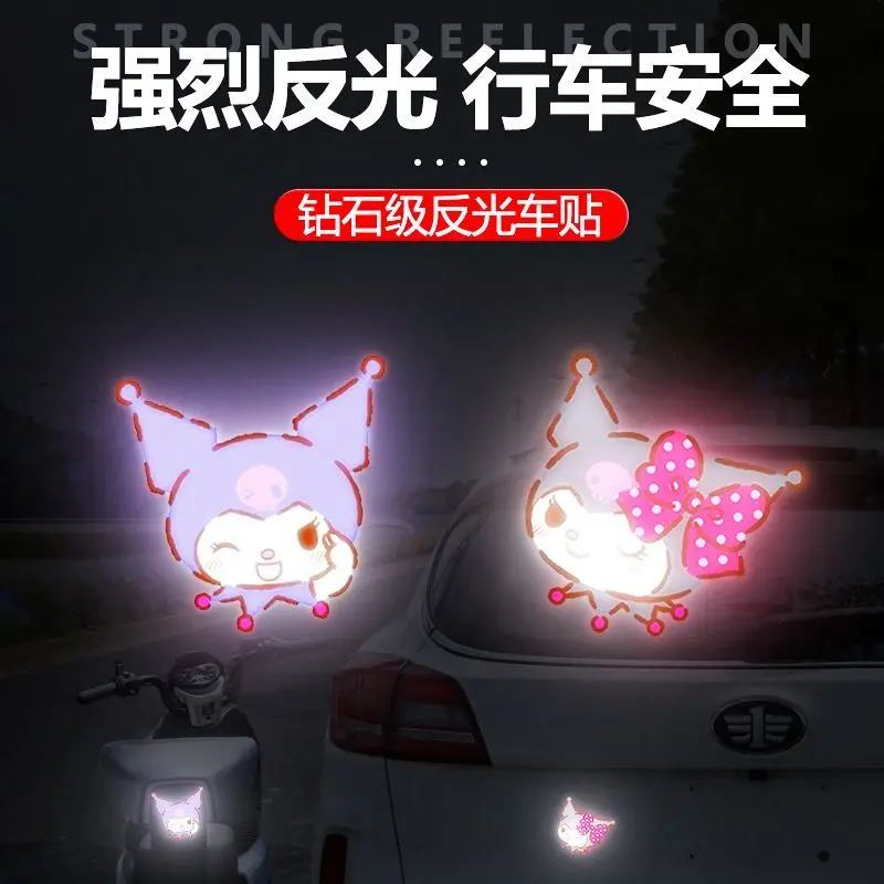 Sanrio Hello Kitty Car Body Decoration Stickers Cartoon Anime Reflective Electric Vehicle Kulomi Waterproof Masking Stickers