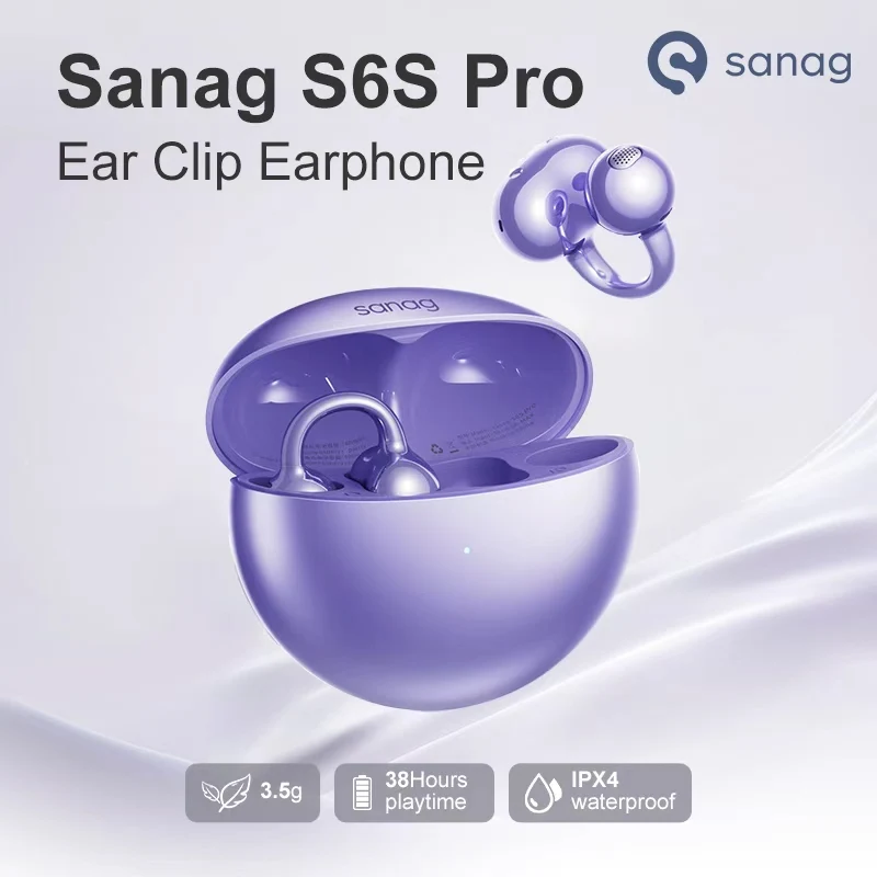 Sanag S6S Pro FreeClip مفتوحة الأذن سماعة الأذن كليب ثلاثية الأبعاد صوت ستيريو بلوتوث 5.3 36H وقت اللعب OWS سماعة رأس رياضية IPX4 مقاوم للماء