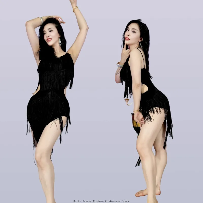 

Индивидуальный костюм для танца живота, вдохновляющее платье с кисточками, костюм для восточного танца, латинский комбинезон, танцевальная одежда для танца живота