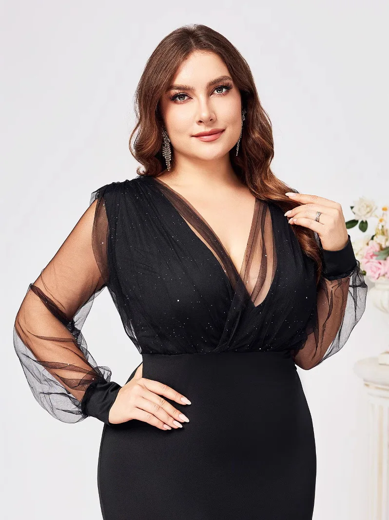 Ele V-ne Me Sve Dr Long Sve ثوب مسائي مقاس كبير تنورة نسائية عادية من ألياف البوليستر #4