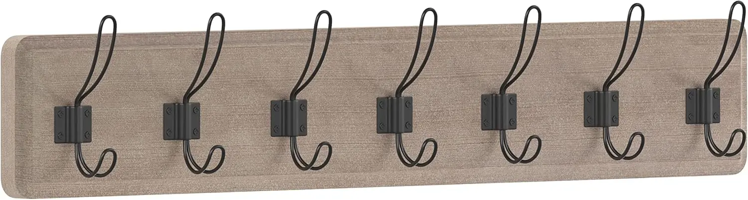 

Настенная вешалка для одежды из состаренного массива дерева с полкой, 7 крючками, длиной 34 дюйма, для кухни, прихожей, входной зоны