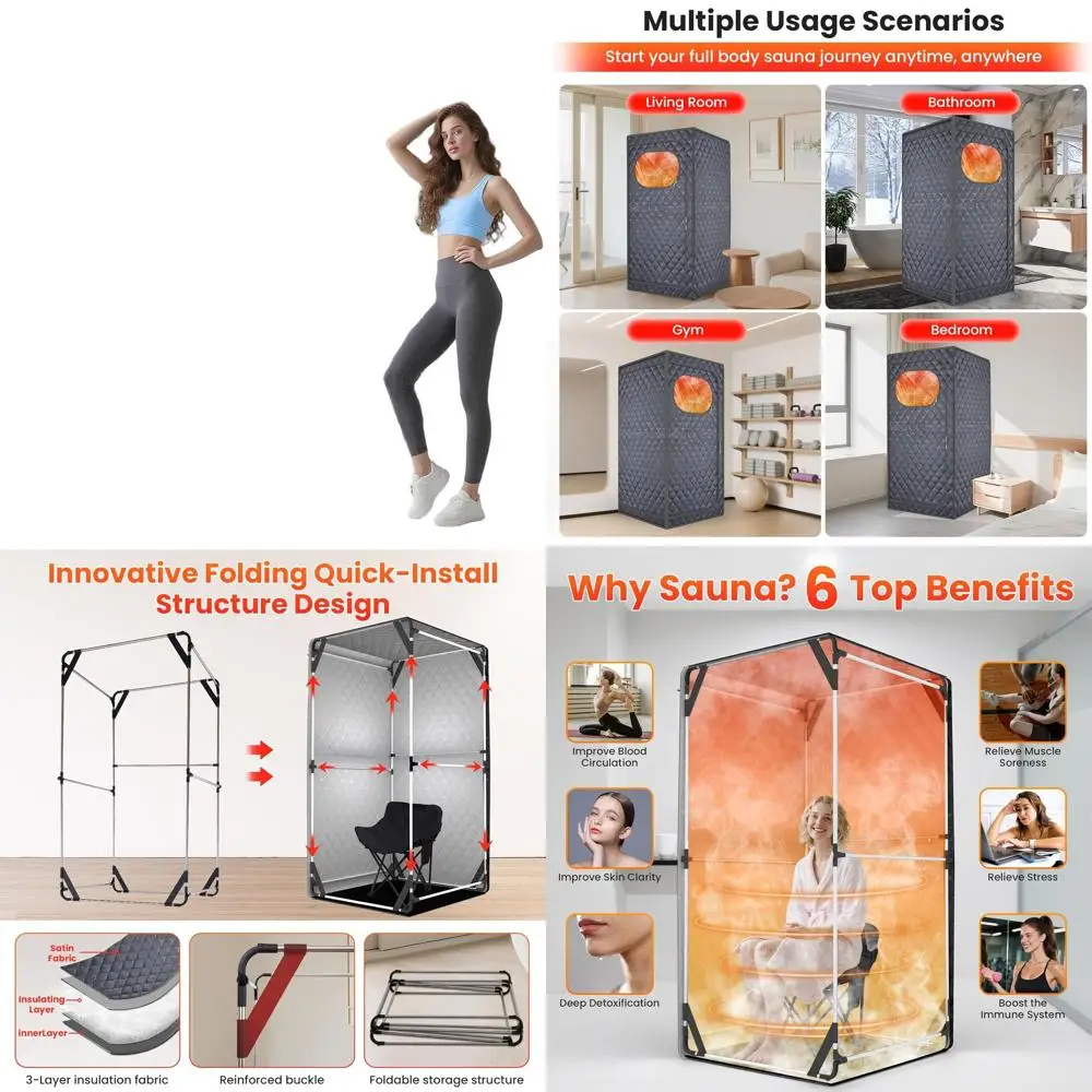 

Upgraded Home Steam Sauna Tent, 3L 1300W, Foldable Chair, Large Size 3x3x5.9ft, Full Body Relaxation Spa, Gray