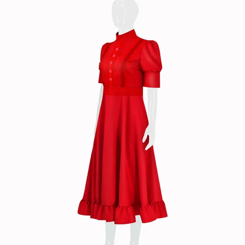 

COSda@NEW Horror Movie Pearl Cosplay Dress For Woman Red Vintage Lace Dress Medieval Halloween Costumes Role Play PartyCOSda@