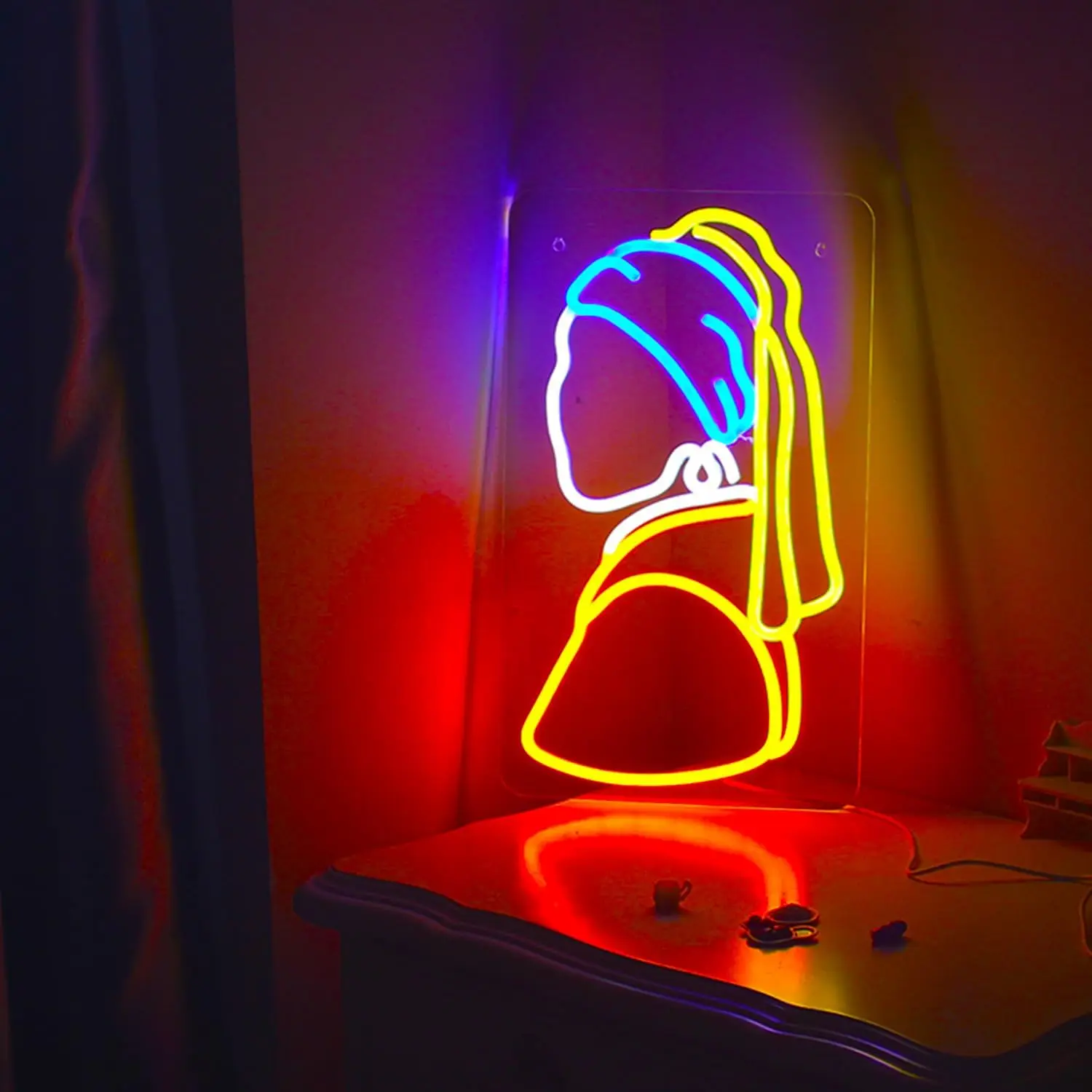 

Girl With Pearl Earrings Neon Sign Dimmable Neon Lights for Bedroom Hotel Office Man Cave Decor Aesthetics Draw Birthday Gifts