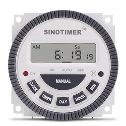 SINOTIMER TM619 AC 220V 230V 240V Digital LCD Power Timer Programmable Time Switch Relay with UL listed relay 16A, easy wiring.