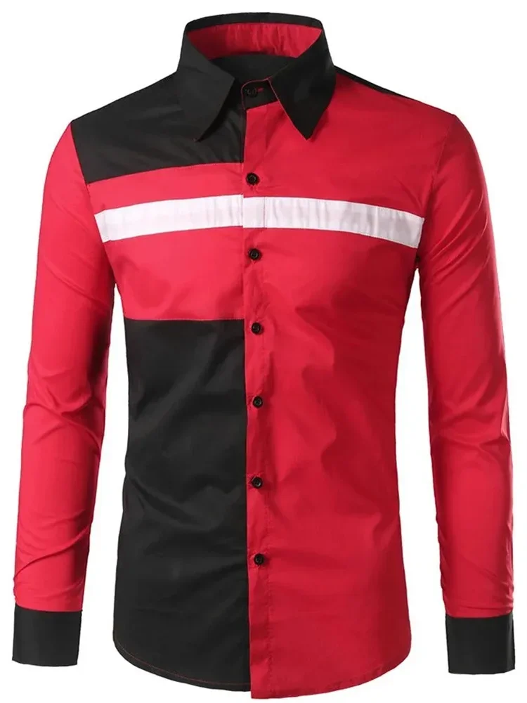 Men's Formal Shirt Striped Plaid Color Block Lapel Fashion Long-sleeved Shirt Soft Elastic Comfortable Business Casual Men's Clo